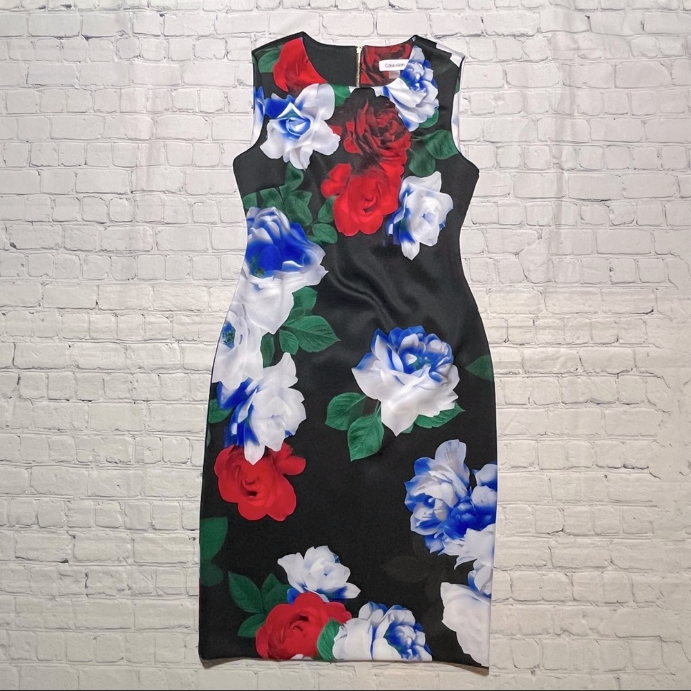 Calvin Klein Seamed Scuba Floral Print Dress Sz 4
